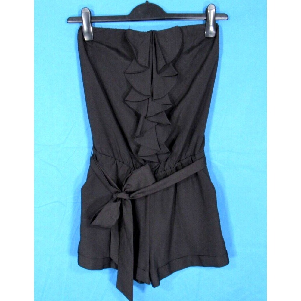 EXPRESS Black Strapless RUFFLE FRONT w/BELT Cocktail Party Club ROMPER SHORTS XS